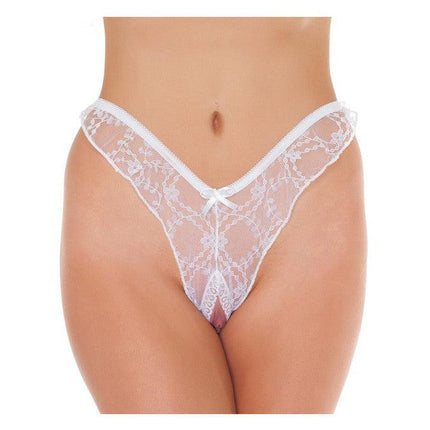 Amorable - Kanten Brasilian String Met Open Kruis - Wit-Erotiekvoordeel.nl