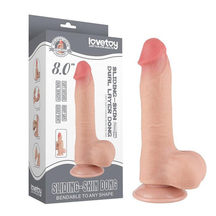 LoveToy - Dildo - Glijdende Huid Dildo - Lengte 20 cm - Diameter 3.9 cm - Lichte Huidskleur-Erotiekvoordeel.nl