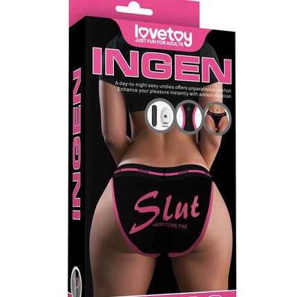 LoveToy - Slut - Bedrukt Vibrerend Sexy Slipje - Zwart-Erotiekvoordeel.nl