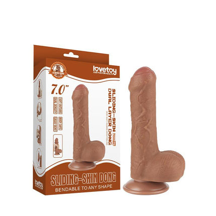 Lovetoy - Dildo Met Sliding Skin Technologie - 18.3 x 3.5 cm - Verwijderbare Zuignap - Medium Huidskleur-Erotiekvoordeel.nl