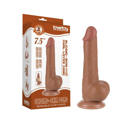 Lovetoy - Dildo Met Sliding Skin Technologie - 19.5 x 3.6 cm - Verwijderbare Zuignap - Medium Huidskleur-Erotiekvoordeel.nl