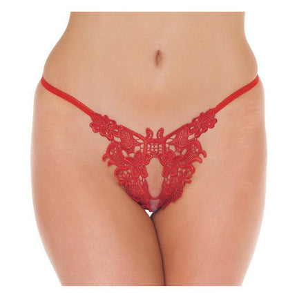 Amorable - Luxe Kanten Flowers String Met Open Kruis - Rood-Erotiekvoordeel.nl