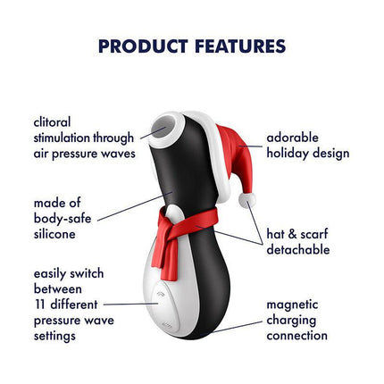 Satisfyer Penguin - Holiday Edition - Luchtdruk Stimulator - USB-oplaadbaar - Zwart, Rood & Wit-Erotiekvoordeel.nl