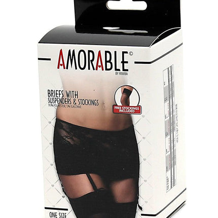 Amorable - Slip Met aangehechte jarretelgordel Inclusief Kousen - Zwart-Erotiekvoordeel.nl