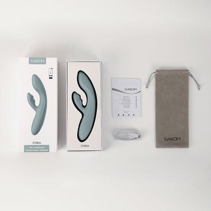 Svakom - Chika - Verwarmende Rabbit Vibrator - Tarzan Vibrator - Met App Control - Lichtgrijs-Erotiekvoordeel.nl