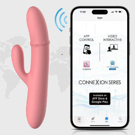 Svakom - Mora Neo - Interactieve Rabbit Vibrator met stotende kralen-ring - App Control - Roze-Erotiekvoordeel.nl