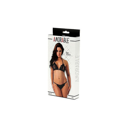 Amorable - Transparant Lingeriesetje - Open bh En Slipje Met Open Kruis - Zwart-Erotiekvoordeel.nl