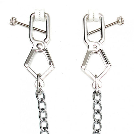 Rimba Bondage Play - Industrielle Nippelklemmen mit Stellschraube und Kette
