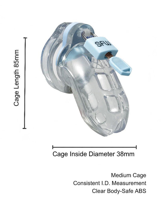 World Cage Jaula de castidad VEGAS (talla M) con escudo antirretracción - transparente