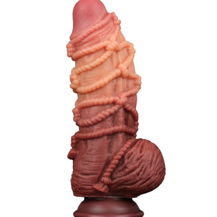 LoveToy - XXL Extreme Dildo met Touw Motief - Lengte 24 cm - Bruin/Nude