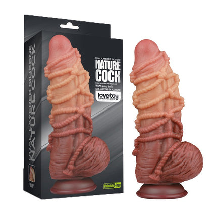 LoveToy - XXL Extreme Dildo met Touw Motief - Lengte 24 cm - Bruin/Nude