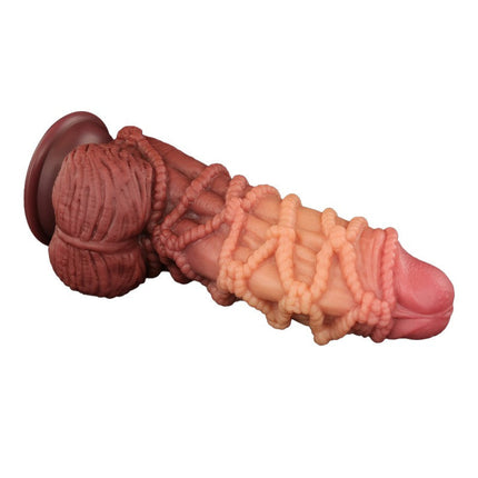 LoveToy - XXL Extreme Dildo met Touw Motief - Lengte 24 cm - Bruin/Nude