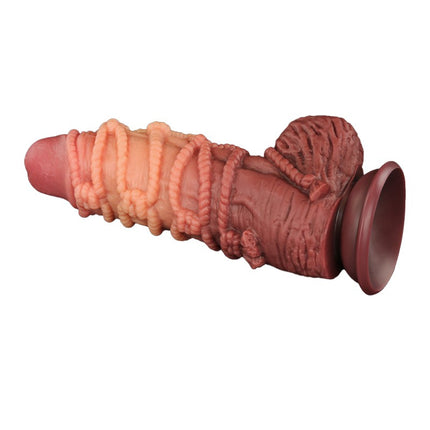 LoveToy - XXL Extreme Dildo met Touw Motief - Lengte 24 cm - Bruin/Nude