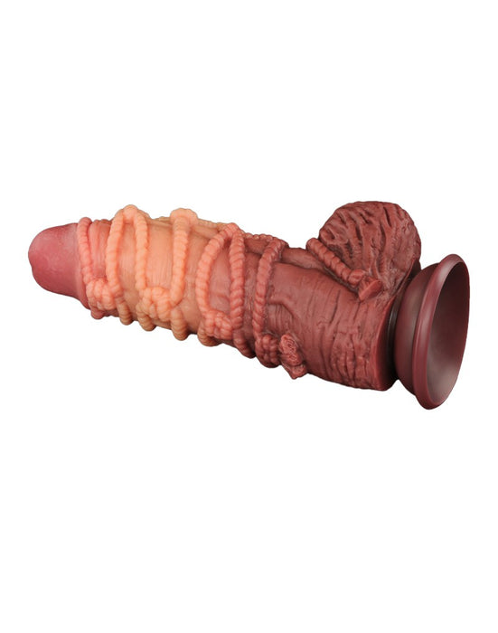 LoveToy - XXL Extreme Dildo with Rope Motif - Length 24 cm - Brown/Nude