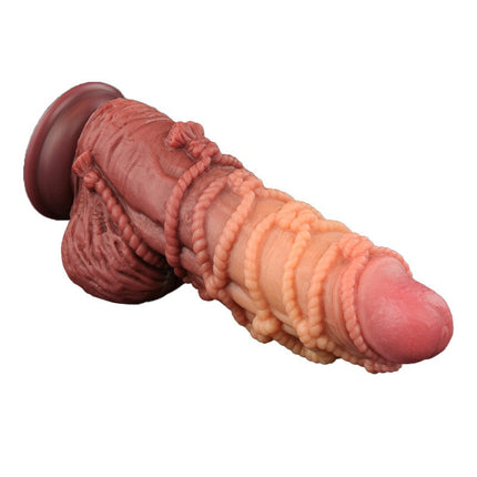 LoveToy - XXL Extreme Dildo met Touw Motief - Lengte 24 cm - Bruin/Nude