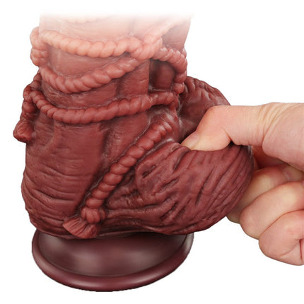 LoveToy - XXL Extreme Dildo met Touw Motief - Lengte 24 cm - Bruin/Nude