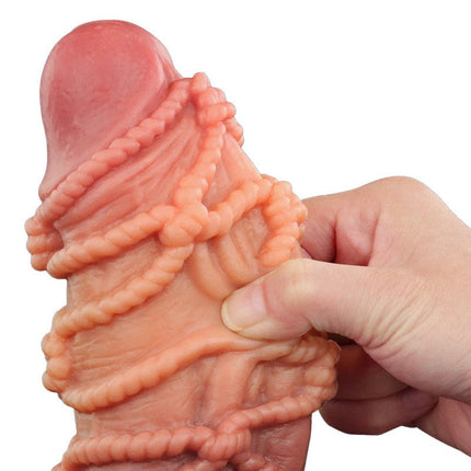LoveToy - XXL Extreme Dildo met Touw Motief - Lengte 24 cm - Bruin/Nude