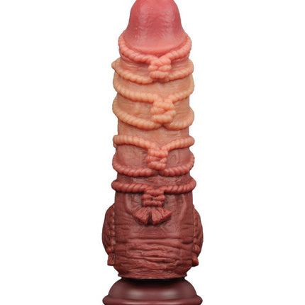 LoveToy - XXL Extreme Dildo met Touw Motief - Lengte 24 cm - Bruin/Nude