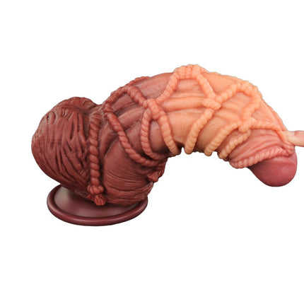 LoveToy - XXL Extreme Dildo met Touw Motief - Lengte 24 cm - Bruin/Nude