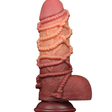 LoveToy - Consolador Extremo XXL con Motivo de Cuerda - Longitud 24,5 cm - Marrón/Color Piel Claro