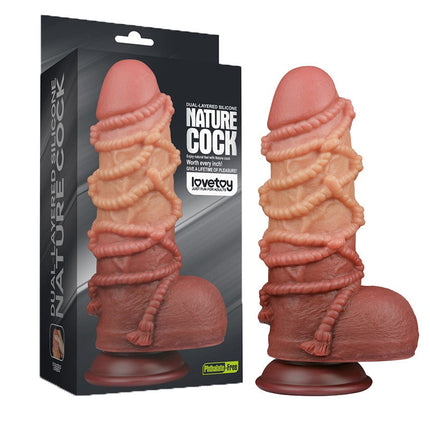 LoveToy - Consolador Extremo XXL con Motivo de Cuerda - Longitud 24,5 cm - Marrón/Color Piel Claro
