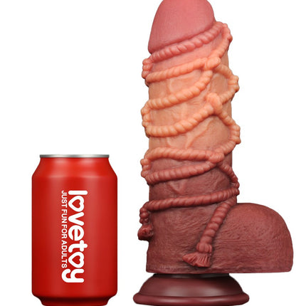 LoveToy - Consolador Extremo XXL con Motivo de Cuerda - Longitud 24,5 cm - Marrón/Color Piel Claro