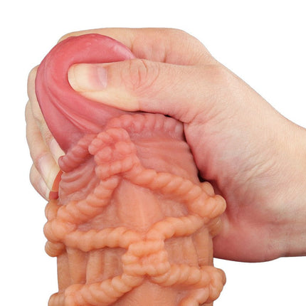 LoveToy - Consolador Extremo XXL con Motivo de Cuerda - Longitud 24,5 cm - Marrón/Color Piel Claro