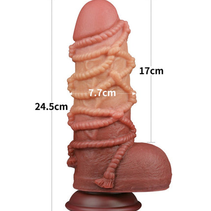 LoveToy - Consolador Extremo XXL con Motivo de Cuerda - Longitud 24,5 cm - Marrón/Color Piel Claro