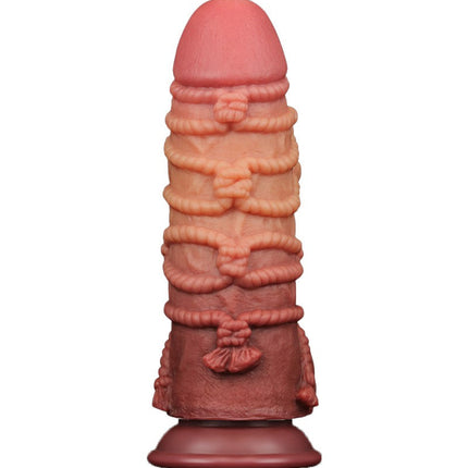 LoveToy - Consolador Extremo XXL con Motivo de Cuerda - Longitud 24,5 cm - Marrón/Color Piel Claro