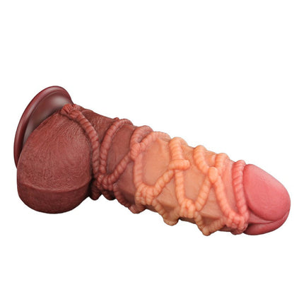 LoveToy - Consolador Extremo XXL con Motivo de Cuerda - Longitud 24,5 cm - Marrón/Color Piel Claro