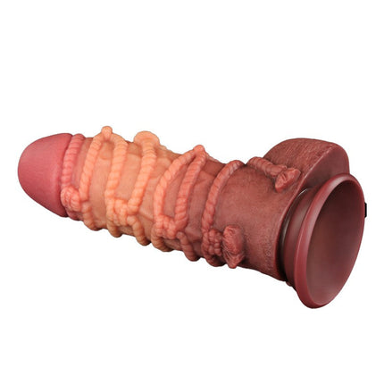 LoveToy - Consolador Extremo XXL con Motivo de Cuerda - Longitud 24,5 cm - Marrón/Color Piel Claro