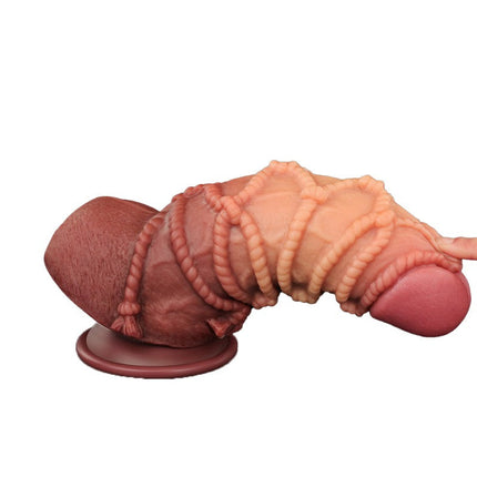 LoveToy - Consolador Extremo XXL con Motivo de Cuerda - Longitud 24,5 cm - Marrón/Color Piel Claro