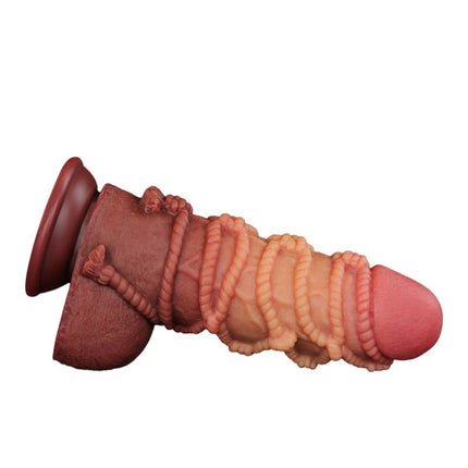 LoveToy - Consolador Extremo XXL con Motivo de Cuerda - Longitud 24,5 cm - Marrón/Color Piel Claro