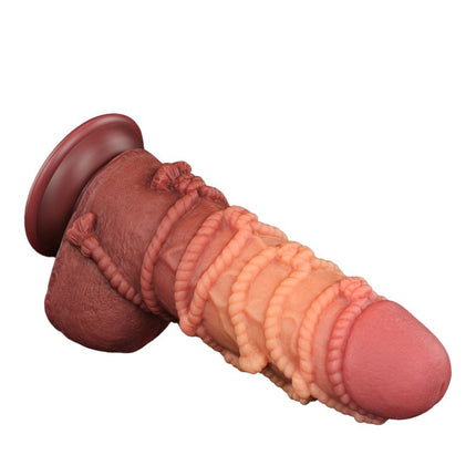 LoveToy - Consolador Extremo XXL con Motivo de Cuerda - Longitud 24,5 cm - Marrón/Color Piel Claro