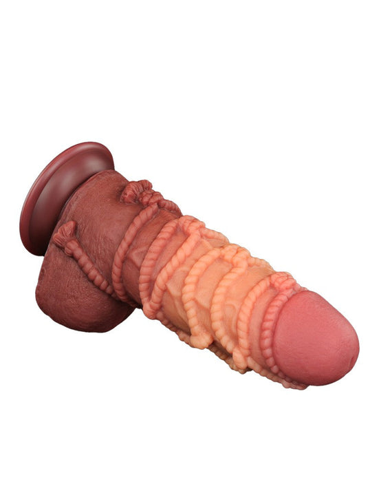 LoveToy - XXL Extreme Dildo with Rope Motif - Length 24.5 cm - Brown/Light Skin Color