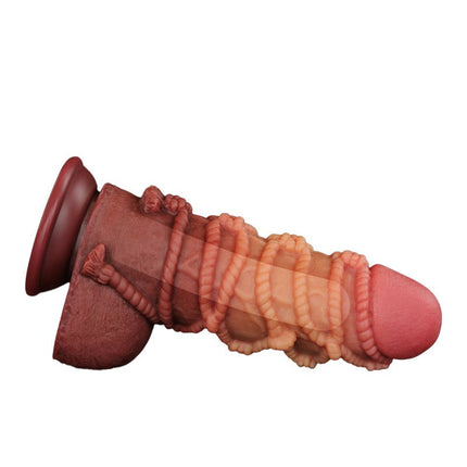 LoveToy - Consolador Extremo XXL con Motivo de Cuerda - Longitud 24,5 cm - Marrón/Color Piel Claro