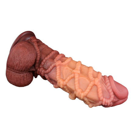 LoveToy - XXL Extreme Dildo met Touw Motief - Lengte 26.5 cm - Bruin/Lichte Huidskleur