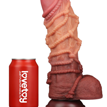 LoveToy - XXL Extreme Dildo met Touw Motief - Lengte 26.5 cm - Bruin/Lichte Huidskleur