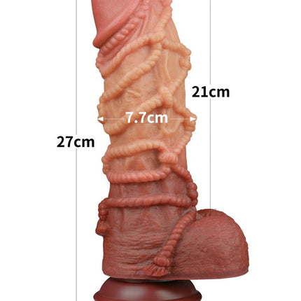 LoveToy - XXL Extreme Dildo met Touw Motief - Lengte 26.5 cm - Bruin/Lichte Huidskleur