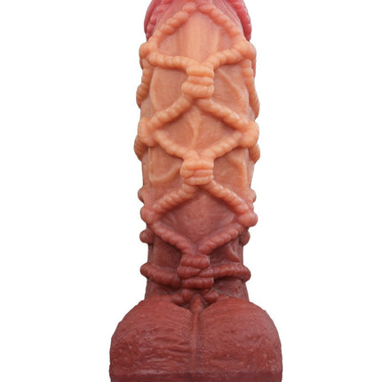 LoveToy - XXL Extreme Dildo met Touw Motief - Lengte 26.5 cm - Bruin/Lichte Huidskleur