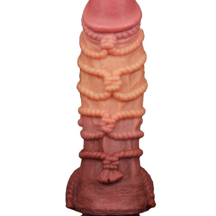 LoveToy - XXL Extreme Dildo met Touw Motief - Lengte 26.5 cm - Bruin/Lichte Huidskleur