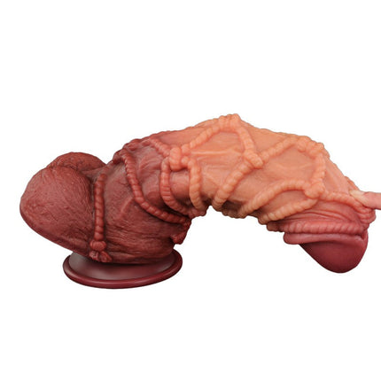 LoveToy - XXL Extreme Dildo met Touw Motief - Lengte 26.5 cm - Bruin/Lichte Huidskleur