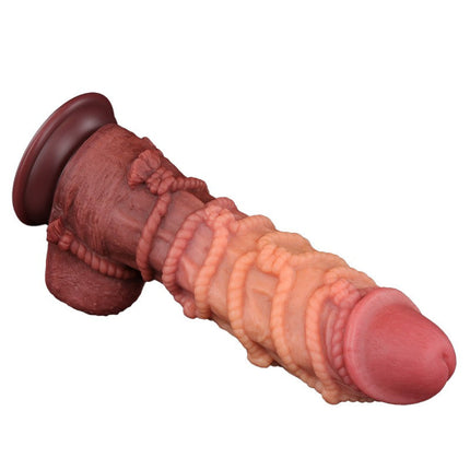 LoveToy - XXL Extreme Dildo met Touw Motief - Lengte 26.5 cm - Bruin/Lichte Huidskleur