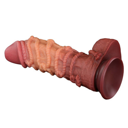 LoveToy - XXL Extreme Dildo met Touw Motief - Lengte 26.5 cm - Bruin/Lichte Huidskleur