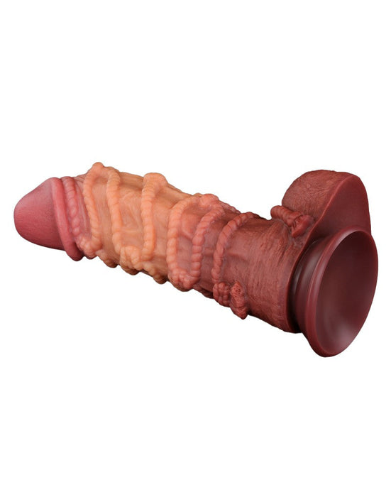 LoveToy - XXL Extreme Dildo with Rope Motif - Length 26.5 cm - Brown/Light Skin Color