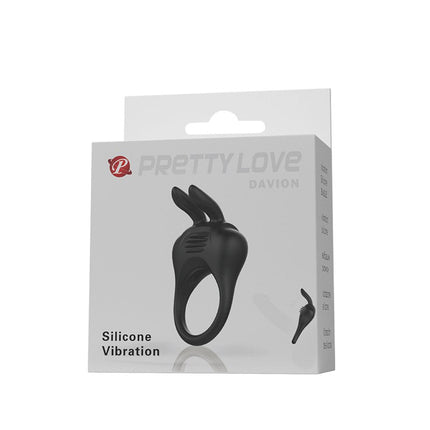 Pretty Love Cockring vibrant DAVION avec stimulateur de clitoris - noir
