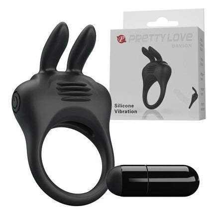 Pretty Love Cockring vibrant DAVION avec stimulateur de clitoris - noir