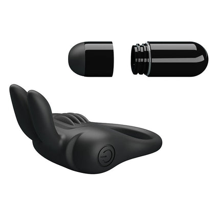 Pretty Love Cockring vibrant DAVION avec stimulateur de clitoris - noir