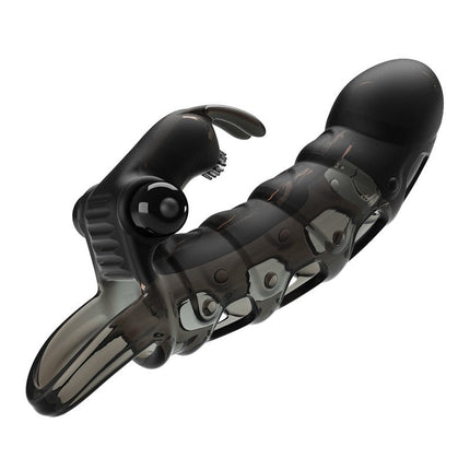 Pretty Love Penis Sleeve met Rabbit Clitoris Stimulator CUPER - zwart