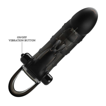Pretty Love Penis Sleeve met Rabbit Clitoris Stimulator CUPER - zwart